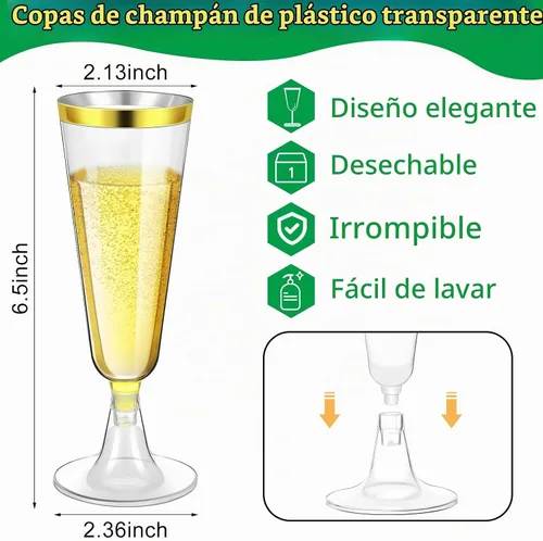 Vista 2 de Gerrii 300 copas de champán de plástico a granel, copas de champán desechables transparentes de 4.5 onzas, vasos de tostado con borde para boda
