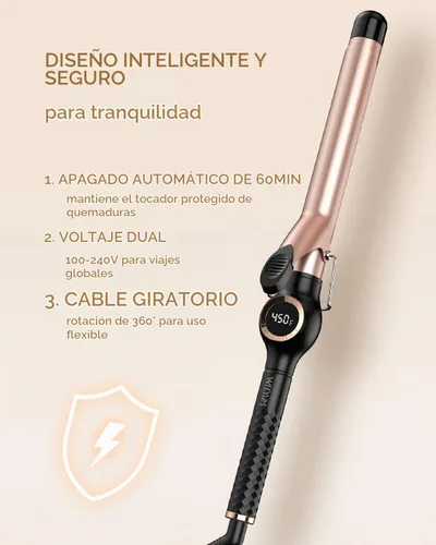 Vista 6 de Rizador de pelo de 1 pulgada, varita rizadora de barril largo para el cabello, rizador de pelo de turmalina de cerámica de doble voltaje