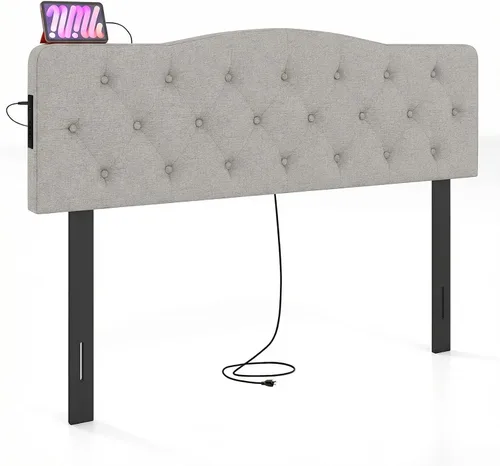 Vista 17 de GIANTEX - Cabecera con estación de carga, tamaño Queen/Matrimonial, tapizada con botones y 2 salidas de CA, puerto USB y tipo C, patas de madera