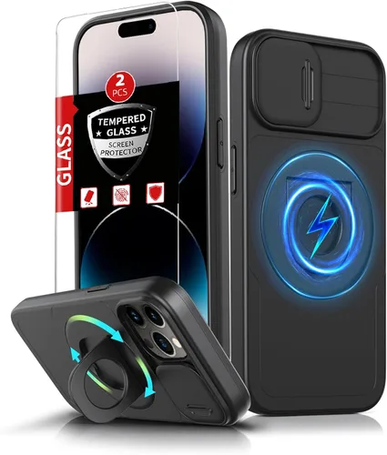 Vista 55 de Funda magnética para iPhone 11 Pro compatible con carga inalámbrica MagSafe, con 2 protectores de pantalla, anillo kickstand de 360° integrado +