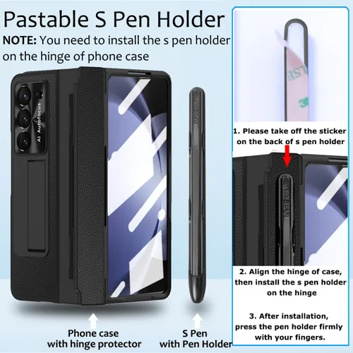 Vista 2 de Funda para Samsung Galaxy Z Fold 5 con soporte para bolígrafo S y soporte para bolígrafo pegable, diseño de una pieza, protección de bisagra