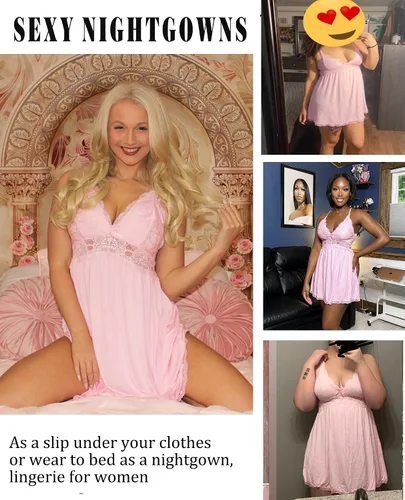 Vista 5 de Avidlove Camisón de noche de encaje modal para mujer, ropa de dormir con cuello en V y lencería sexy