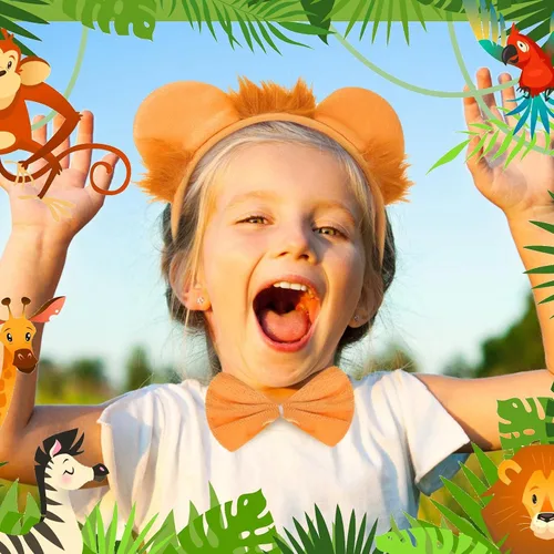 Vista 5 de 12 diademas de orejas de animales, bandas para el pelo de animales de safari, zoológico de selva, decoraciones de fiesta, tigre y león, vaca