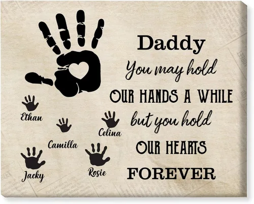 Vista 10 de GOSSBY Lienzo personalizado (1 niño) Daddy, You Hold My Hand For A While, But You Hold My Heart Forever Padre, regalos para papá, foto personalizada