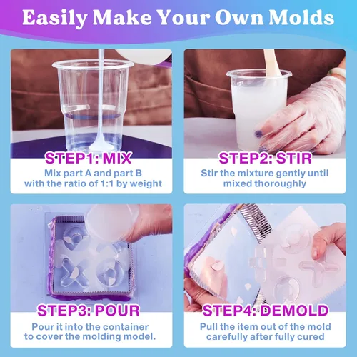 Vista 6 de LET'S RESIN Kit de prueba de fabricación de moldes de silicona de 8 onzas, goma de silicona para fabricar moldes de curado rápido, fácil de mezclar