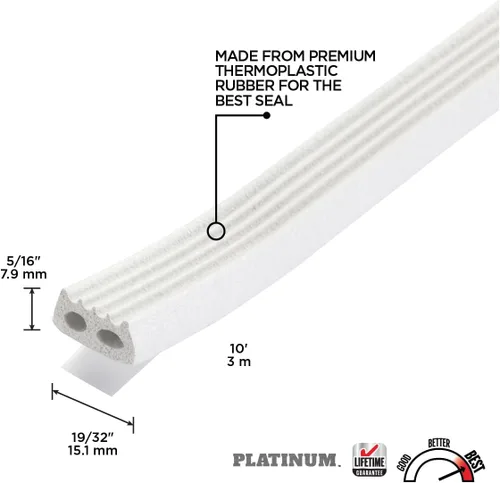 Vista 2 de M-D Building Products 05686 5/16 pulgadas x 19/32 pulgadas x 10 pies Sello de ventana de caucho termoplástico Platinum™ blanco prémium para espacios