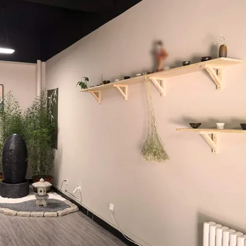 Vista 5 de Soportes flotantes de madera maciza triangular, soporte de ángulo recto espesar soportes de estante de carga, soporte de estantería para decoración