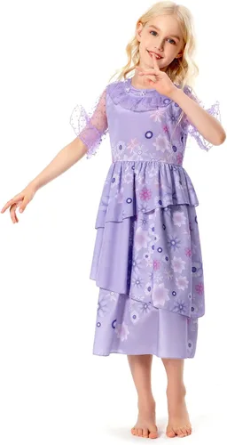 Vista 2 de Vestido Isabela Madrigal para cosplay, vestido de Isabela, falda de princesa con bolsa, trajes de Halloween para niños y niñas, Púrpura