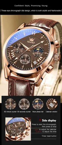 Vista 5 de OLEVS Relojes para hombre, cronógrafo, de moda, casual, analógico, de cuarzo, impermeable, relojes de pulsera luminosos de vestir con correa