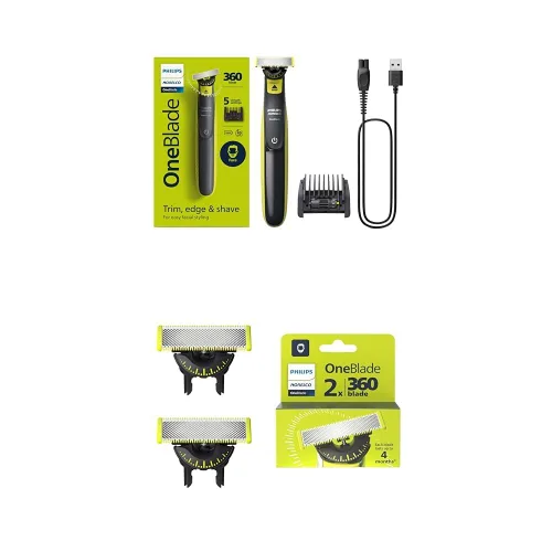 Vista 11 de Norelco Philips OneBlade 360 con Conectividad Híbrida para Cara, Recortadora de Barba Eléctrica y Afeitadora, con Tecnología de Cuchilla 360, 1