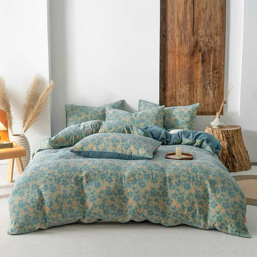 Vista 34 de EAVD Elegante funda de edredón floral pequeña, tamaño individual, suave, 100% algodón, con estampado floral pequeño, con 2 fundas de almohada