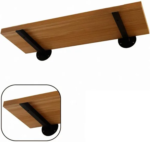 Vista 4 de Soporte para estante de tubo cuadrado flotante montado en la pared, soportes de soporte de metal oculto, soporte de estante de madera, soportes