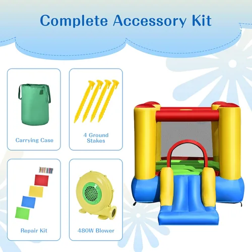Vista 5 de HONEY JOY Casa inflable para rebotar, rebote de luna inflable para niños con tobogán, área gigante de salto, estacas, bolsa de transporte, castillo