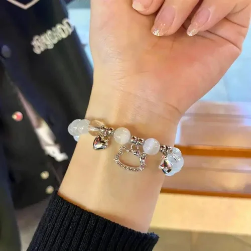 Vista 2 de KT - Pulseras de gato Y2k Gyaru Kawaii Gato lindo ópalo cuentas pulseras elásticas para niñas y mujeres, Ópalo