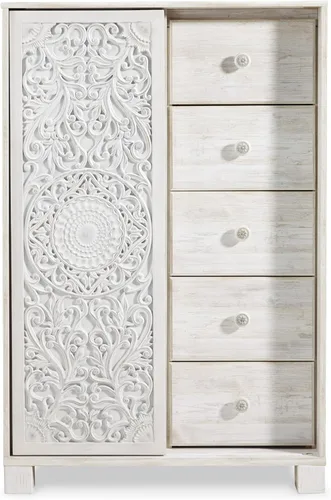 Vista 8 de Signature Design by Ashley Cómoda alta blanca para dormitorio, vestidor