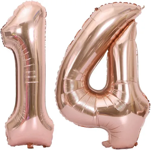 Vista 8 de Globos del número 10, decoraciones de fiesta de cumpleaños número 10 para niñas, oro rosa, 40 pulgadas
