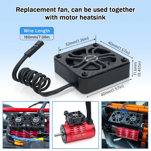 Vista 4 de Surpass Hobby - Ventiladores de refrigeración RC de 1.575 pulgadas, 16000 RPM de alto RPM, ventilador de motor de automóvil RC para 1/8 1/10 RC Car