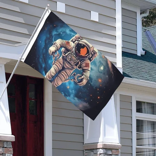 Vista 2 de Flag 3 X 5 Ft Double Sided Astronauta Planet Print Garden Yard Flags Personalized Greeting Banner For Indoor Outdoor Party Home Decor