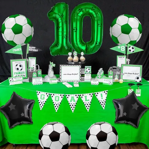 Vista 7 de Decoraciones de fiesta de fútbol, globos de papel de aluminio de fútbol, globos de aluminio número 10 para niños fanáticos del fútbol, fiesta