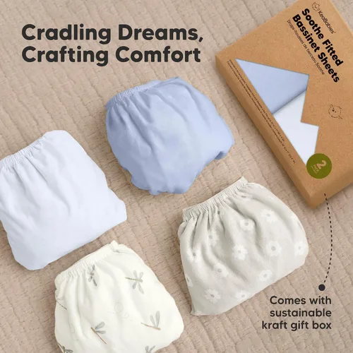 Vista 9 de Paquete de 2 sábanas orgánicas para cuna para niños, niñas, sábana bajera (lino azul) 100% Cotton Bassinet Mattress Sheets, Compatible with Halo