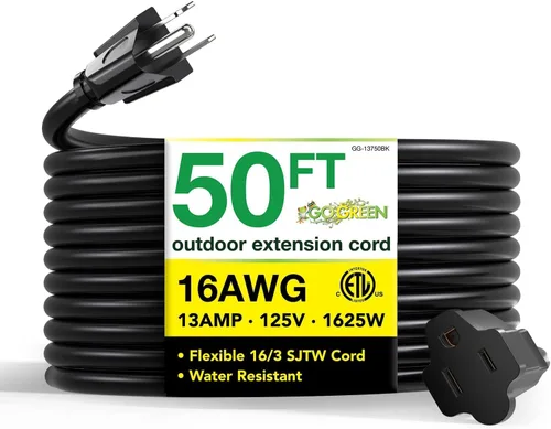 Vista 33 de Go Green Power Inc. (GG-13708BK) - Cable de extensión 16/3 SJTW para exteriores; color negro, 8 pies