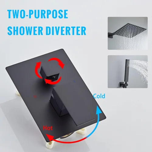Vista 3 de SaniteModar Sistema de ducha, juego de grifo de ducha de baño de 10 pulgadas, cabezal de ducha cuadrado de lluvia multifunción, sistema de ducha