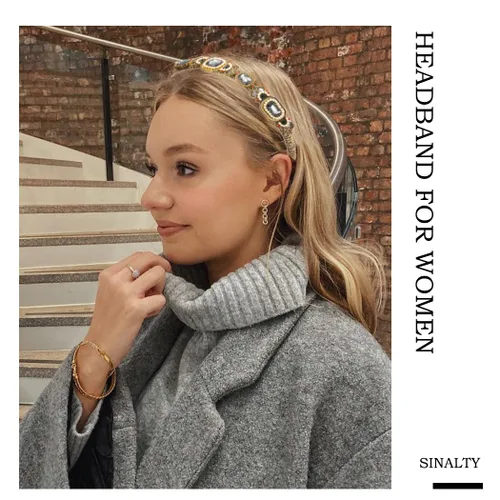 Vista 6 de Diademas de perlas doradas barrocas con diamantes de imitación para el cabello, aro de cristal para mujer (elegante)