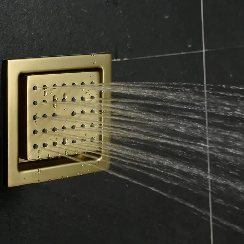 Vista 3 de AYIVG Pulverizador de cuerpo de ducha de masaje cuadrado de latón cepillado dorado cepillado masaje ajustable spa rociador lateral instalación