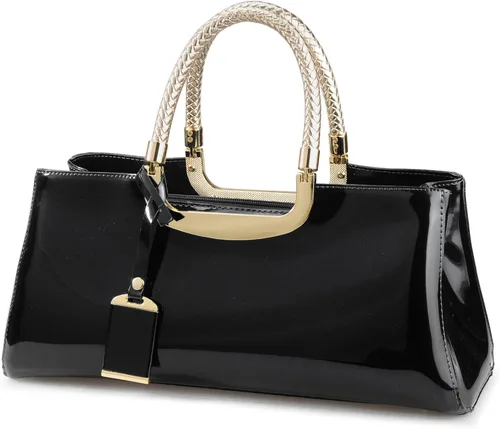 Vista 9 de HOXIS Bolso de hombro brillante de falso cuero patentado, estructurado, para mujer, para fiesta nocturna, bolso tipo morral