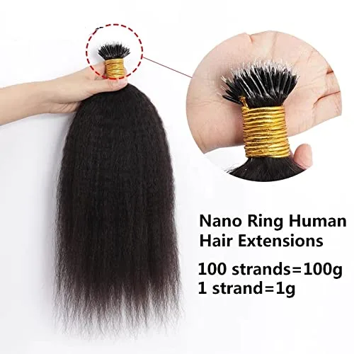 Vista 2 de Extensiones de cabello humano lacio tipo nano anillo, previamente unido, cabello Remy brasileño, microlink grueso, Yaki Nano anillo, extensiones