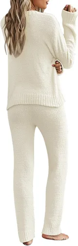 Vista 2 de luvamia - Conjunto de pijama informal para mujer, ropa de descanso de tela mullida de vellón tejido y manga larga