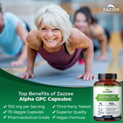 Vista 4 de Zazzee Alpha GPC Colina 300 mg por cápsula, 75 cápsulas veganas, 100% pura grado farmacéutico, 100% vegetariano, estandarizado para potencia