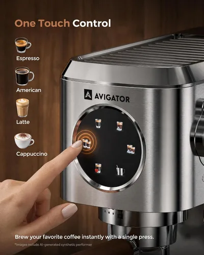 Vista 4 de Máquina de café expreso de 20 bares, cafetera compacta con espumador de leche, cafetera espresso con tanque de agua extraíble de 50 onzas