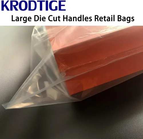 Vista 7 de Paquete de 100 bolsas de compras de plástico transparente de 15 x 18 pulgadas con asas, bolsas de plástico transparente para mercancía – Bolsas