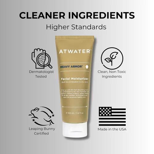 Vista 6 de ATWATER Heavy Armor - Hidratante facial para hombre, fórmula hidratante intensiva y antienvejecimiento con niacinamida y manteca de karité para piel