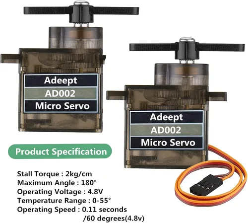 Vista 5 de Adeept AD002 2 piezas 90S 9G micro servo motor, engranaje de metal micro servo para RC robot coche helicóptero avión controles barco Raspberry Pi