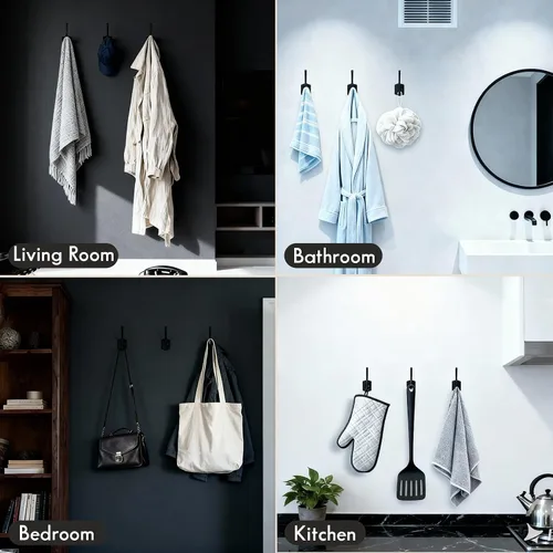 Vista 4 de CBWLWJ Paquete de 16 ganchos de pared resistentes para colgar en la pared, para sala de estar, baño, cocina, para abrigo, bolsa, bufanda, toalla
