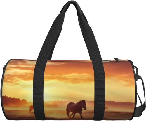 Vista 7 de Sports Gym Bag for Women Men Travel Duffel Bag Tote Horses on Pasture at Sundown Weekender Bag Canvas Carry on Overnight Bag for Travel Swimming