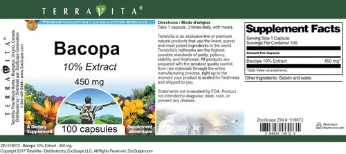 Vista 3 de Bacopa 10% - 450 mg (100 Cápsulas, ZIN: 519072)