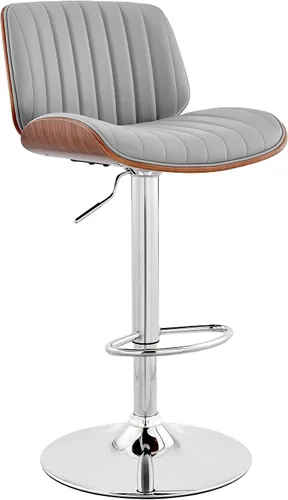 Vista 11 de Armen Living Adele - Taburete giratorio moderno de altura ajustable de piel sintética y madera de nogal con base cromada para encimera de isla