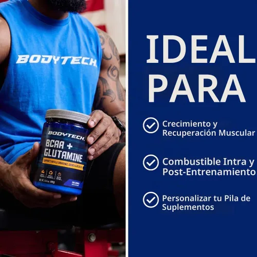 Vista 7 de BodyTech BCAA + Glutamina en polvo, sin sabor, 14.4 onzas, 59 porciones