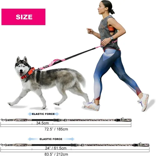 Vista 4 de TSPRO Correa de perro manos libres para caminar y correr con cinturón de seguridad para automóvil, correa elástica que absorbe los golpes con mango