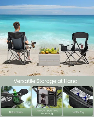 Vista 5 de SONGMICS Silla de camping, silla plegable de gran tamaño, cómoda y resistente, capacidad de peso de 352 libras, reposabrazos ajustables con bolsa