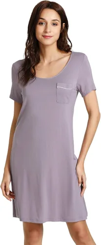 Vista 12 de WiWi - Camisón de viscosa de bambú para mujer, manga corta, con cuello en V, ropa de dormir, tallas grandes, S-4X, A-aqua