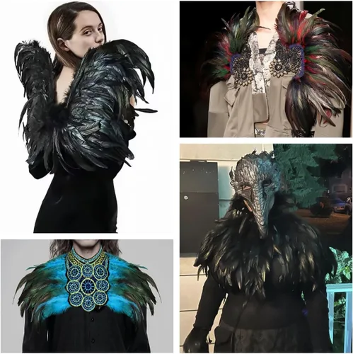 Vista 5 de Shekyeon Borde de flecos de plumas de gallo de 2 yardas para decoración de disfraces (negro)