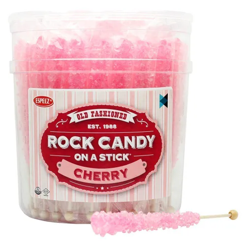 Vista 55 de Palitos de caramelo de roca extragrandes: 12 paletas de cereza rosa – envueltas individualmente – Palitos de caramelo de roca de cristal