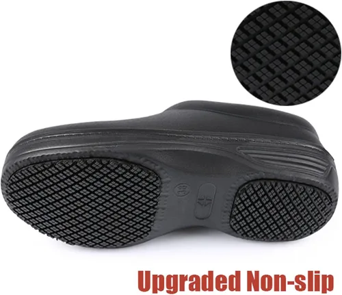 Vista 4 de SECHRITE Zapatos de chef para mujeres y hombres, antideslizantes, para jardín, trabajo, cocina, impermeables, antideslizantes, zuecos de enfermería