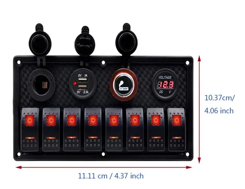 Vista 3 de KAOLALI Panel de interruptor basculante de 8 bandas, 12 V, 24 V, impermeable, con doble USB, encendedor de cigarrillos, voltímetro, LED azul