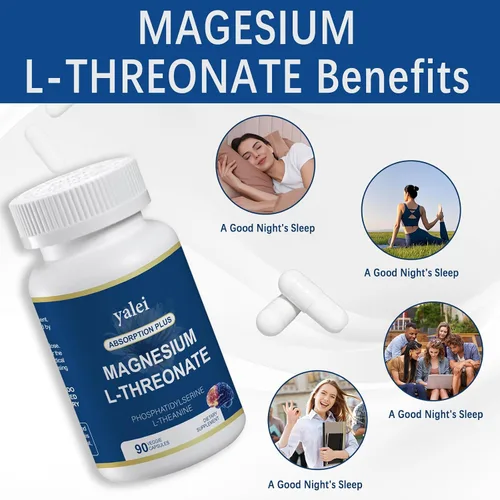 Vista 5 de L-treonato de magnesio 2,000 mg y glicinato de magnesio 400 mg 90 cápsulas vegetarianas Salud muscular, mejor sueño y salud cognitiva Alta