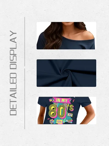 Vista 5 de Traje de los años 80 para mujer, camisas de neón de los años 90, camisetas con hombros descubiertos para mujer, camisetas vintage de la era